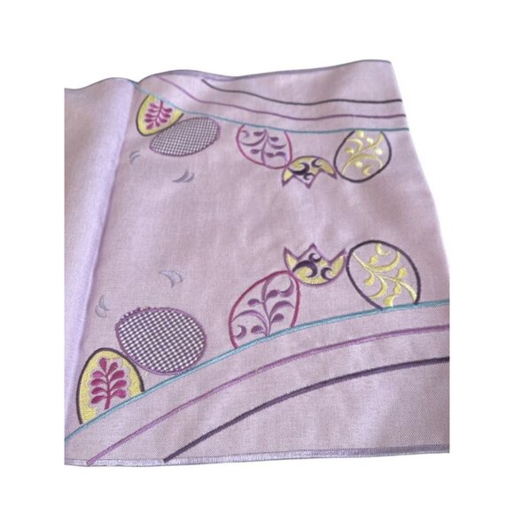 Handcrafted Lavender Easter  Table Runner With Embroidered Egg Patterns & Cutout - Picture 2 of 2